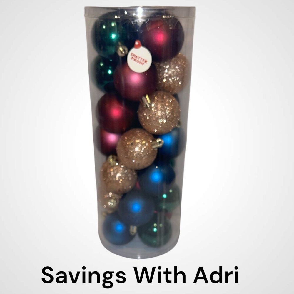 Holiday Style Ornaments 28 Count Shatterproof Gold,Blue,Red,Green